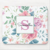 Personalisiertes rosa Blumenmonogramm Mousepad (Vorne)