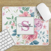 Personalisiertes rosa Blumenmonogramm Mousepad