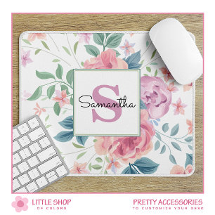 Personalisiertes rosa Blumenmonogramm Mousepad