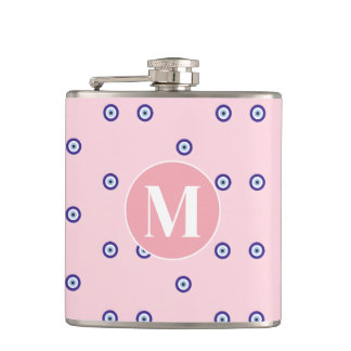 Personalisiertes Rosa Böser Blick Muster Monogramm Flachmann