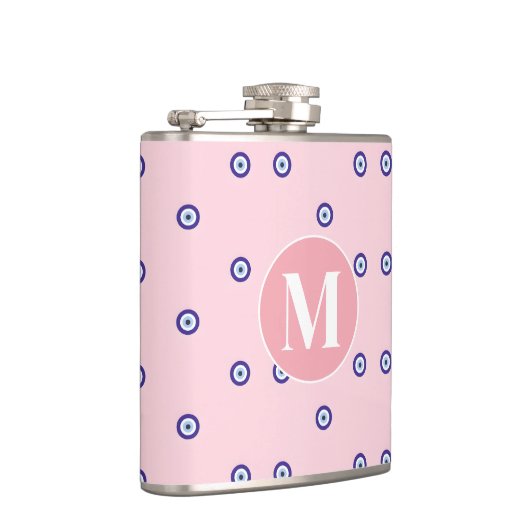 Personalisiertes Rosa Böser Blick Muster Monogramm Flachmann (Rechts)