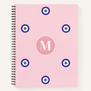Personalisiertes Rosa Böser Blick Muster Monogramm Notizblock