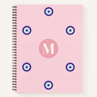 Personalisiertes Rosa Böser Blick Muster Monogramm Notizblock