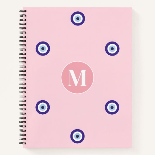 Personalisiertes Rosa Böser Blick Muster Monogramm Notizblock (Vorderseite)