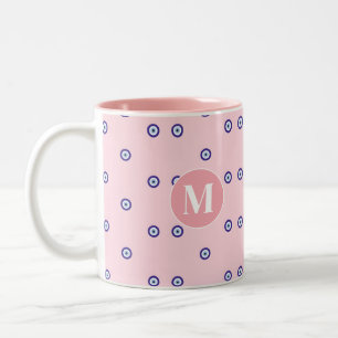 Personalisiertes Rosa Böser Blick Muster Monogramm Zweifarbige Tasse