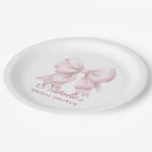 Personalisiertes rosa Bow-Brautparty Extravagant Pappteller (Schrägansicht)