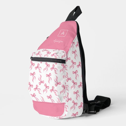 Personalisiertes rosa Bow Muster Crossbody Bag (Rechte Ecke)
