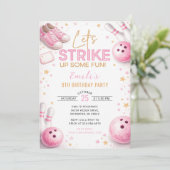 Personalisiertes rosa Bowling-Geburtstag Einladung (Stehend Vorderseite)