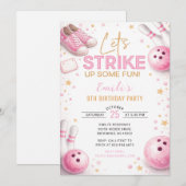 Personalisiertes rosa Bowling-Geburtstag Einladung (Vorne/Hinten)