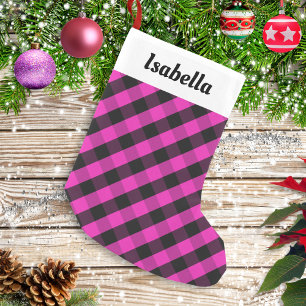 Personalisiertes Rosa Büffel Karo Scheck Rustikal Kleiner Weihnachtsstrumpf