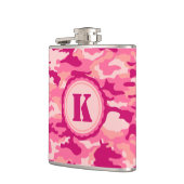 Personalisiertes rosa Camouflage-Muster Flachmann (Links)
