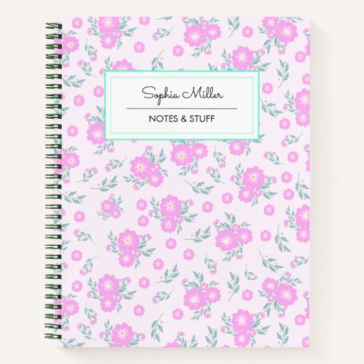 Personalisiertes rosa Coquette Floral Spiral Noteb Notizblock (Vorderseite)
