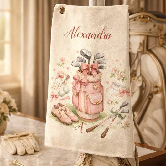 Personalisiertes rosa Coquette-Golf-Monogramm Golfhandtuch