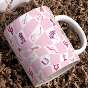 Personalisiertes rosa Cowgirl Schachbrettmuster Kaffeetasse