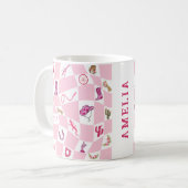Personalisiertes rosa Cowgirl Schachbrettmuster Kaffeetasse (Vorderseite Links)