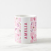 Personalisiertes rosa Cowgirl Schachbrettmuster Kaffeetasse (Mittel)