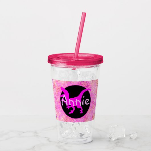 Personalisiertes rosa Dinosaurier-Hide Acryltrinkbecher (Rückseite Ice)
