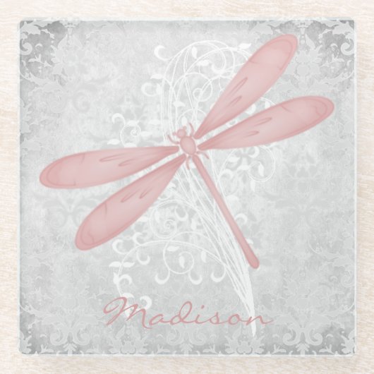Personalisiertes Rosa Dragonfly-Untersetzer Glasuntersetzer (Vorderseite)