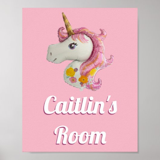 Personalisiertes Rosa Einhorn Girl's Room Poster (Vorne)