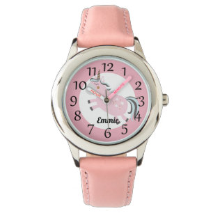 Personalisiertes Rosa Einhorn Sterne Armbanduhr