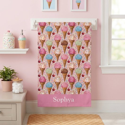 Personalisiertes rosa Eiscreme-Kinder Badehandtuch