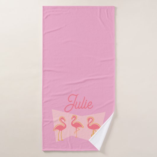 Personalisiertes Rosa Flamingo Mid-Century Modern Badhandtuch Set (Badehandtuch)