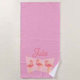 Personalisiertes Rosa Flamingo Mid-Century Modern Strandtuch