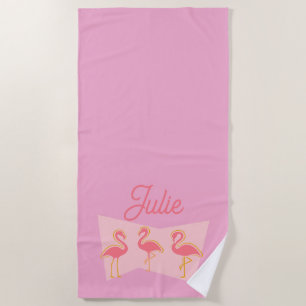 Personalisiertes Rosa Flamingo Mid-Century Modern Strandtuch