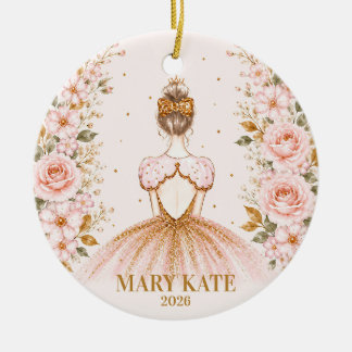 Personalisiertes rosa florales Ballerina-Christmas Keramik Ornament