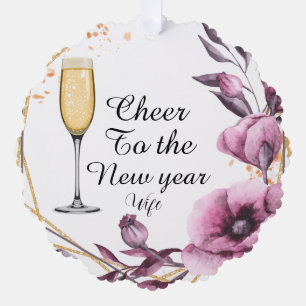 Personalisiertes rosa florales Champagnerglas Typo Ornament Karte