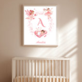 Personalisiertes rosa florales Feen-Monogramm-Kind Poster