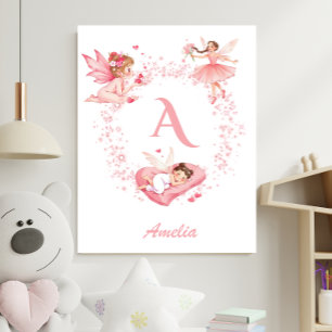 Personalisiertes rosa florales Feen-Monogramm-Kind Poster