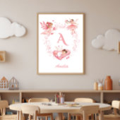 Personalisiertes rosa florales Feen-Monogramm-Kind Poster