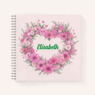 Personalisiertes rosa, florales Herz Notizblock