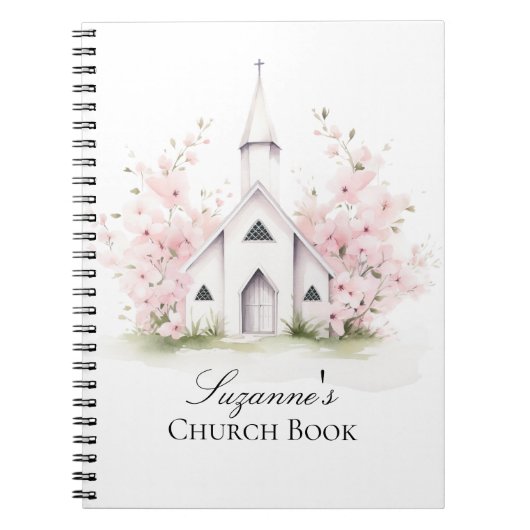Personalisiertes rosa florales Kirchenbuch Notizblock (Vorderseite)