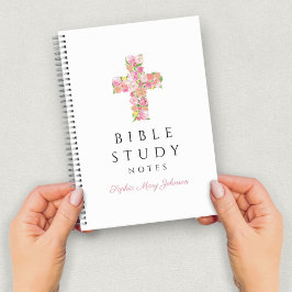 Personalisiertes rosa florales religiöses Kreuz Notizblock