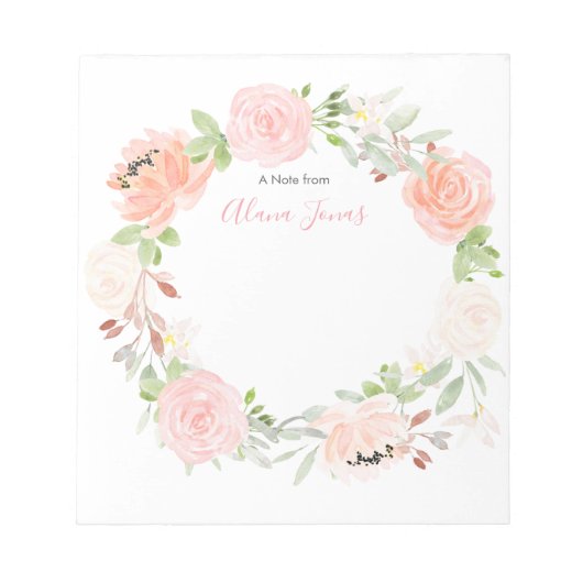 Personalisiertes Rosa florfarbenes Aquarell Notepa Notizblock (Vorderseite)