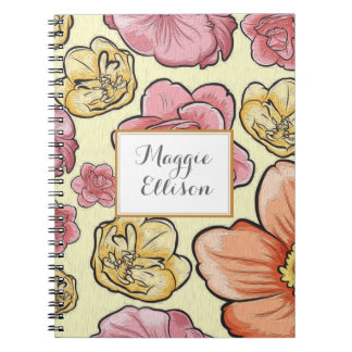 Personalisiertes rosa gelbes orangefarbenes Blumen Notizblock