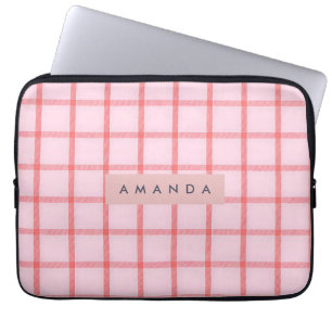 Personalisiertes Rosa Gingham-Karo Laptopschutzhülle