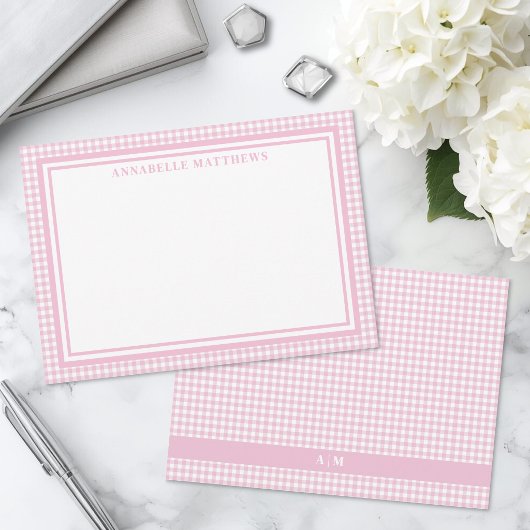 Personalisiertes Rosa-Gingham-Karo Mitteilungskarte