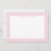 Personalisiertes Rosa-Gingham-Karo Mitteilungskarte (Vorderseite)