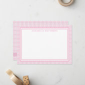 Personalisiertes Rosa-Gingham-Karo Mitteilungskarte (Vorderseite/Rückseite Beispiel)