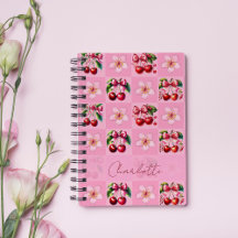 Personalisiertes rosa Gingham-Kirschblüten-Notizbu