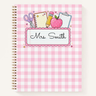 Personalisiertes rosa Gingham-Lehrer Notizblock