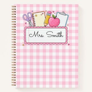 Personalisiertes rosa Gingham-Lehrer Notizblock