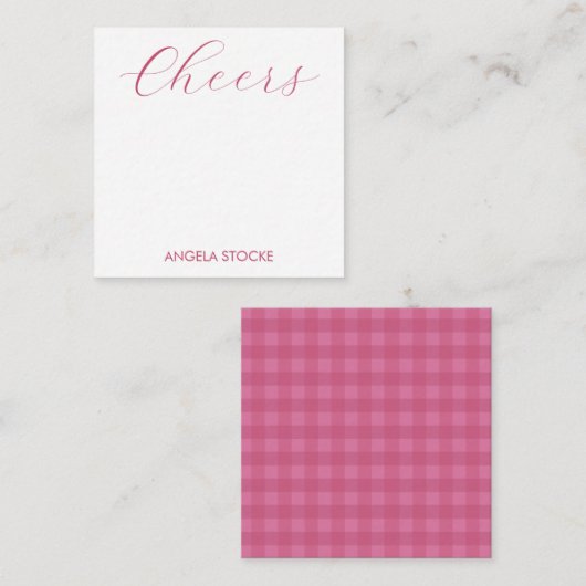 Personalisiertes rosa Gingham Mitteilungskarte (Vorne/Hinten)