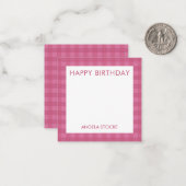Personalisiertes rosa Gingham Mitteilungskarte (Vorderseite/Rückseite Beispiel)