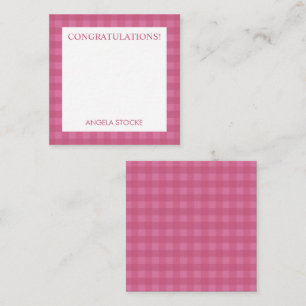 Personalisiertes rosa Gingham Mitteilungskarte