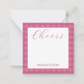 Personalisiertes rosa Gingham Mitteilungskarte (Vorderseite)