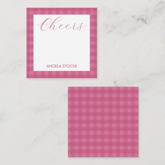Personalisiertes rosa Gingham Mitteilungskarte (Vorne/Hinten)
